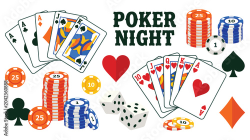 Canvastavla Poker night gaming set with cards chips and lucky dice art.