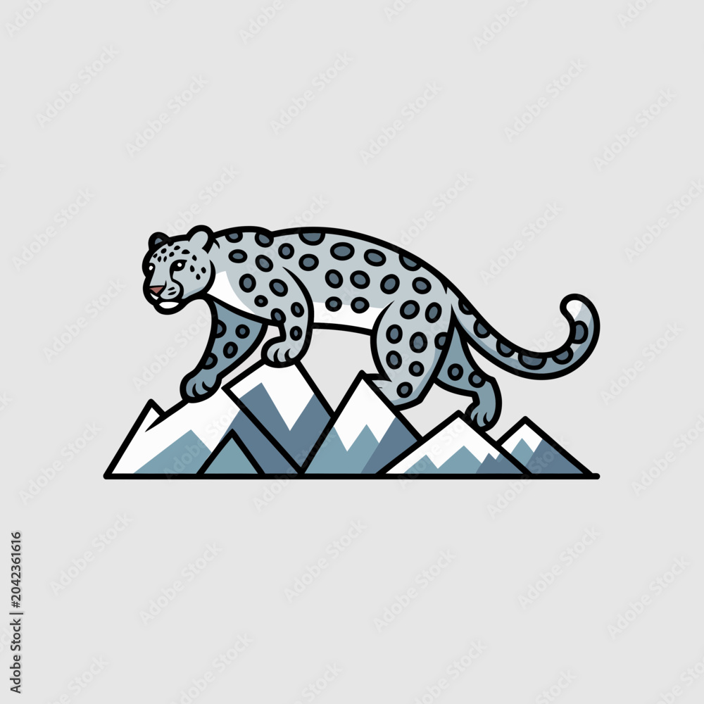Fototapeta premium Snow Leopard Standing on Mountain Peaks in Minimalist Style