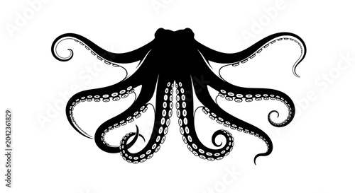 Foto Black Octopus Silhouette Illustration on White Background