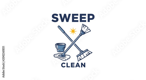 Εκτύπωση καμβά Sweep Clean Logo - Broom, Mop, Bucket and Star Icon on White Background