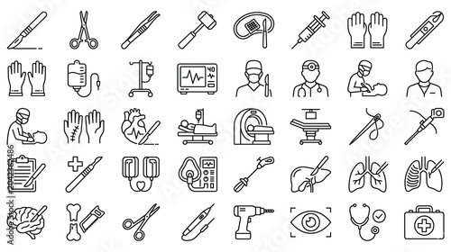 Photos Set of surgical operation linear icons for medical design.