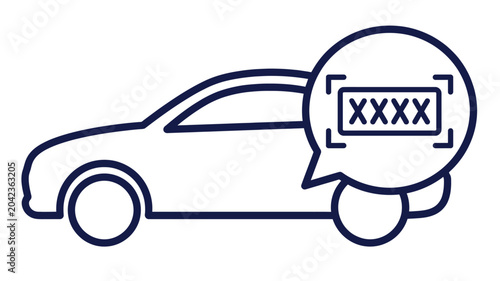 Schilderij op canvas Line art illustration of a car with a speech bubble showing a scanned identification number or code