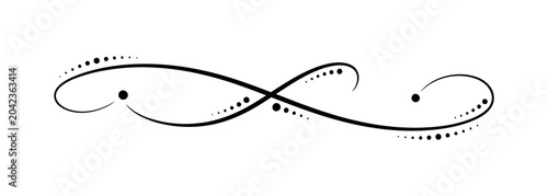 Elegant infinity symbol design with dots and swirls on white