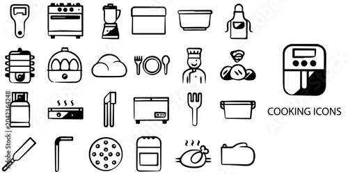 Cooking simple concept 24 Black and White color icons set .Vector illustration.