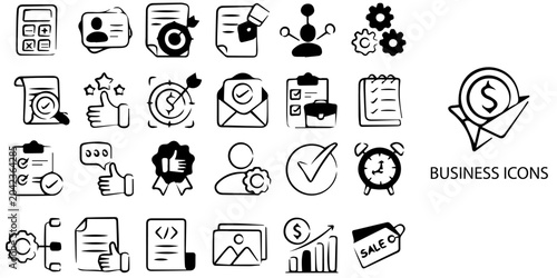 Business simple concept 24 Black and White color icons set .Vector illustration.