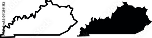 Tableau sur toile Outline map of kentucky and west virginia state borders in black silhouette styl