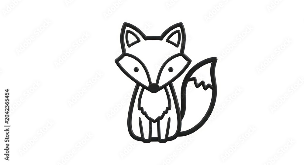 Fototapeta premium Cute sitting fox line art illustration in minimal style