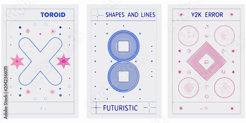 Tableau sur toile three vertical posters with geometric shapes toroid