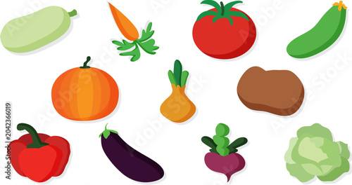 vegetables icons set in cartoon style. Collection farm product for restaurant menu, market label.