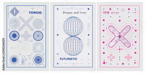 Fotografía three vertical posters with geometric shapes toroid