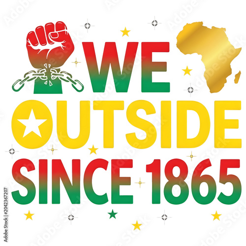 Tableau sur toile Juneteenth graphic with raised fist broken chains and map of Africa on black bac