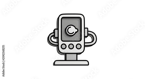 Futuristic digital device with circular interface symbol