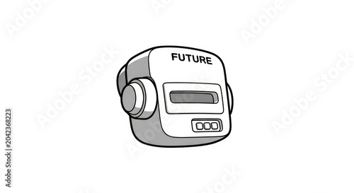 Gray futuristic electronic module with future text label