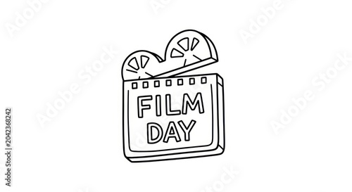 Black and white clapperboard with film day text