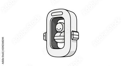 Minimalist character in a futuristic capsule
