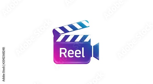 Vibrant clapperboard icon with reel text