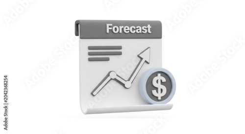 Financial forecast document with growth graph and dollar coin