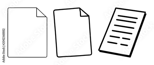Tableau sur toile Exam paper set with solid black icon on white background depicting test sheet fe