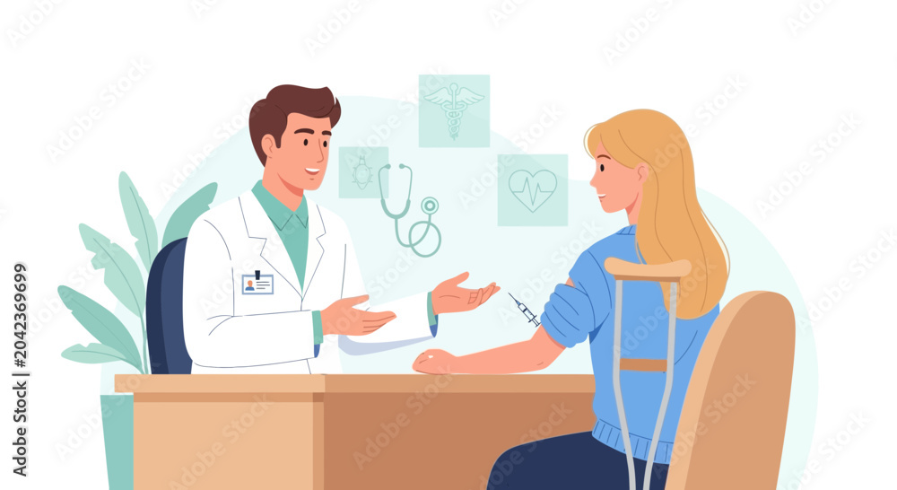 Fototapeta premium Medical Consultation Demonstrating Patient Care and Vaccination Procedure in a Professional