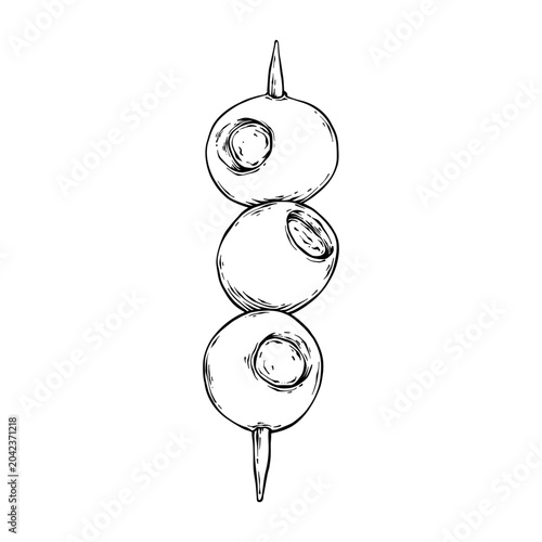 Bild auf Leinwand three olives on toothpicks vector line art hand drawn illustration