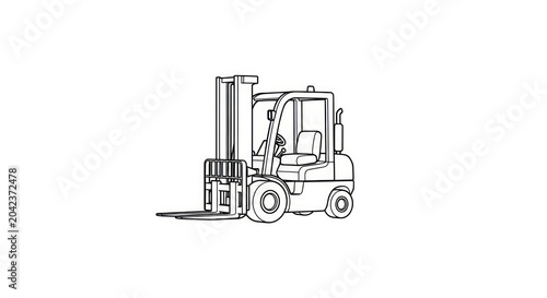 Industrial forklift truck line art illustration on white background