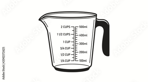 Fotografie Measuring cup with milliliters and cups.