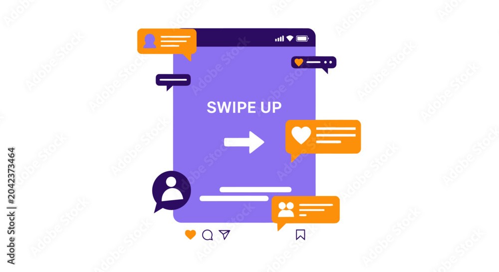 Obraz premium Social Media Story Interface with Swipe Up Call to Action and Notifications Illustration