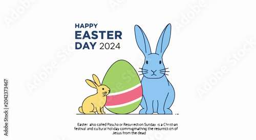 Happy Easter Day 2024 with bunnies and a decorated egg