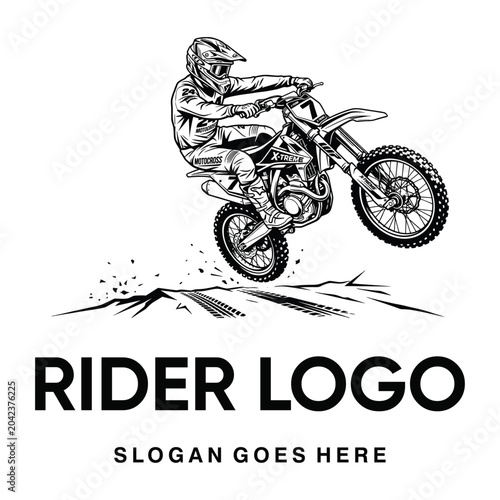 Bild auf Leinwand Dynamic motocross dirt bike rider logo with jumping action pose for motorcycle r