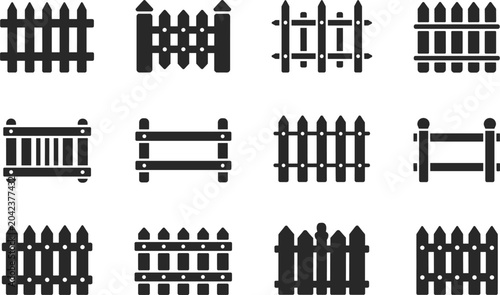 Foto Fence silhouette grid icons showing decorative picket styles, architectural boun