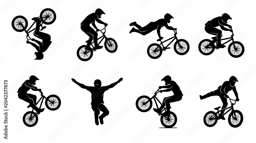 Fototapeta premium BMX riders performing various stunts and tricks.