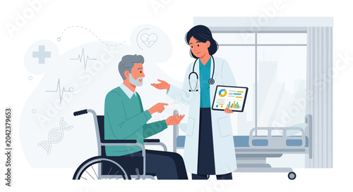 Medical Consultation: Doctor Explaining Analysis Results to Patient in Wheelchair