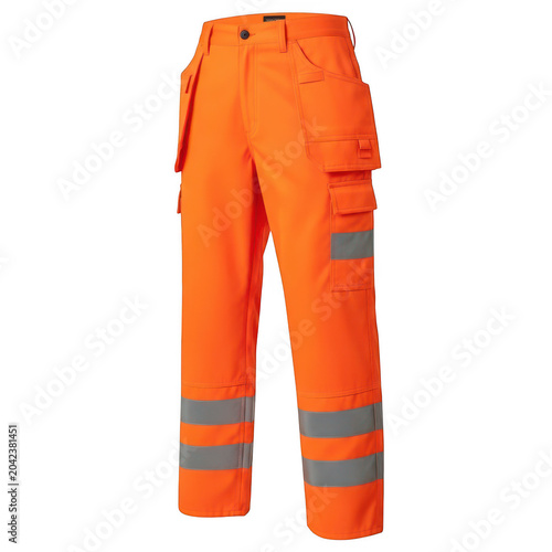 High-visibility orange work pants with reflective strips for safety