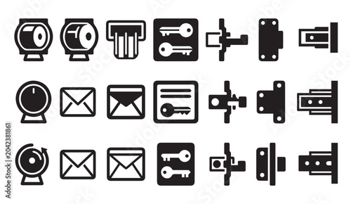 Set of digital security and access control line icons with security, encryption