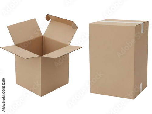 Two open cardboard boxes with flaps raised
