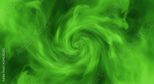 Vibrant green swirling mist forms a mesmerizing vortex, set against a dark background