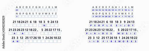 Quadro su tela Coded message layout with cryptogram and numerical key