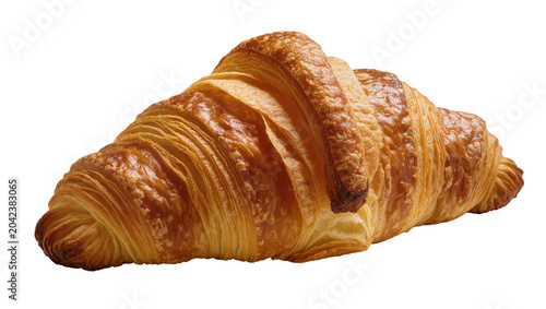 Foto Golden brown flaky croissant pastry, isolated on transparent background