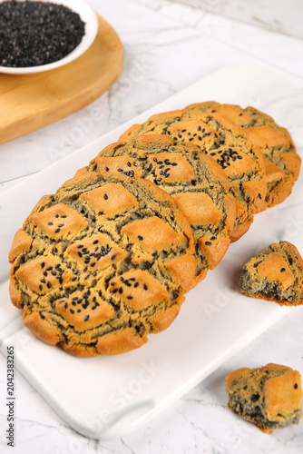 Handmade Sesame Seed Bread Loaf with Black Sesame - Old-Fashioned Snack