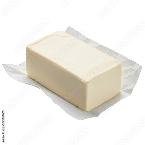 Smooth block of fresh white butter ready for cooking
