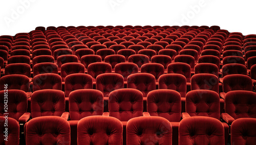 Slika na platnu Rows of plush red velvet theater seats, isolated on transparent background