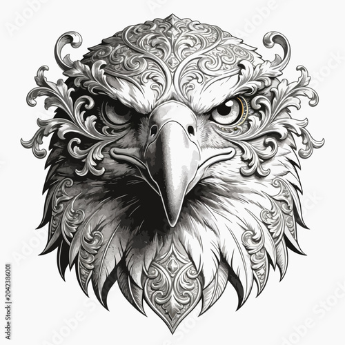 Ornate Eagle Head Filigree Vector Illustration