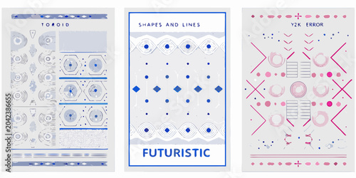 Photos three vertical posters with geometric patterns toroid