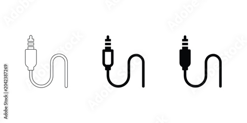 Fotografie Modern minimal audio jack cable icons in dual line and filled style