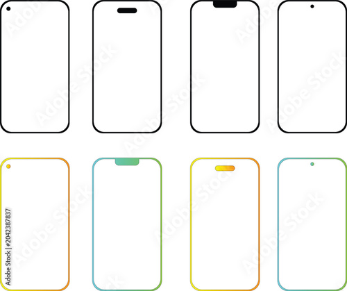Photos Collection of various smartphone screen templates with different colored borders