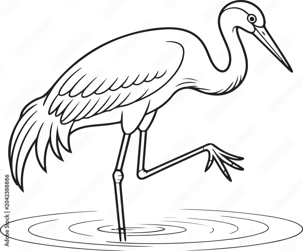 Naklejka premium Black and white crane standing by water