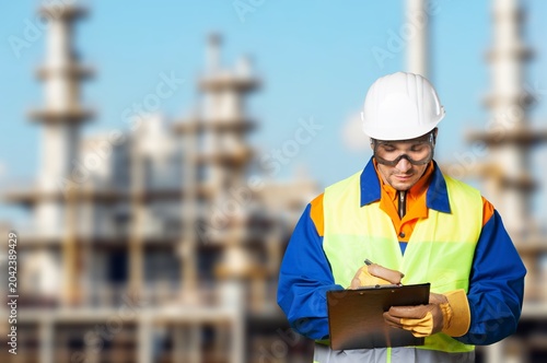 Obraz na plátne Smart male engineer gas refinery service