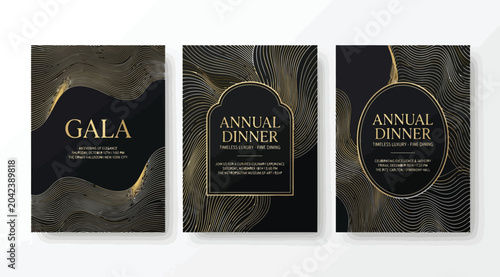 Fotografie Set of luxury gala and annual dinner invitation card templates with elegant gold