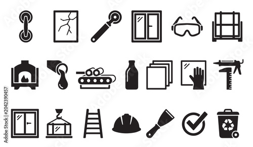 Fotografie Glass industry and window manufacturing icons with industry, manufacturing