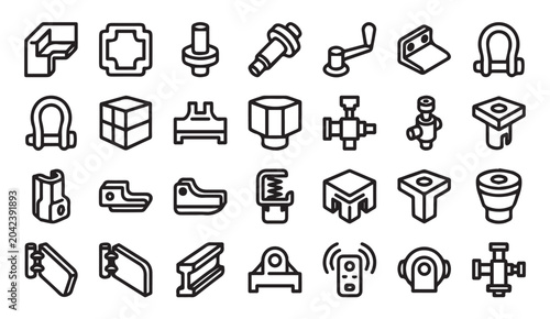 Foto Industrial fasteners connectors metal parts icons with industrial, fasteners